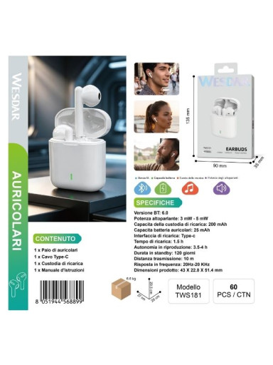 Wesdar TWS181 Bluetooth Kulaklık Beyaz